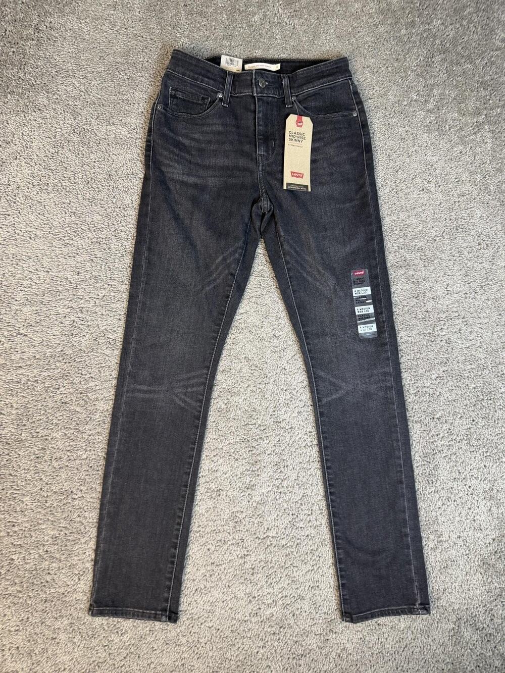 Levi's Jeans Womens 6 Charcoal Classic Mid-Rise Skinny Hyperstretch W28 L30
